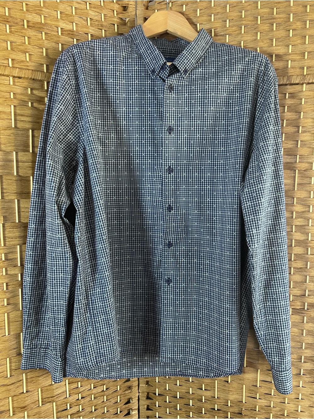 Joseph Abboud XXL Navy Gray Micro Gingham Plaid Button Down Slim Fit Shirt